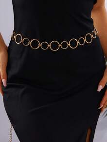 1 件女士新款椭圆形金属金色腰链，时尚百搭身体首饰配饰，适合连衣裙 - 金色 - 查看 2
