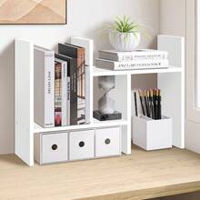Estantería de escritorio de madera expandible Jerry & Maggie, organizador de escritorio de oficina, estantería de almacenamiento y exhibición, fácil de ensamblar - Blanco sólido - Ver 1