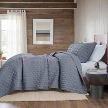 Blue Quilt King Size Bedding Sets With 2 Pillow Shams, Lightweight Soft Bedspread Coverlet, Quilted Blanket Thin Comforter Bed Cover All Season, 3 Pieces, 104x90 Inches, All - Season Bedding - 霧霾藍 - 查看 9