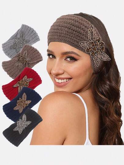 1 Stück Damen einfarbiges beliebtes Perlenblumen Haaraccessoire gestricktes Stirnband geeignet für den täglichen Gebrauch