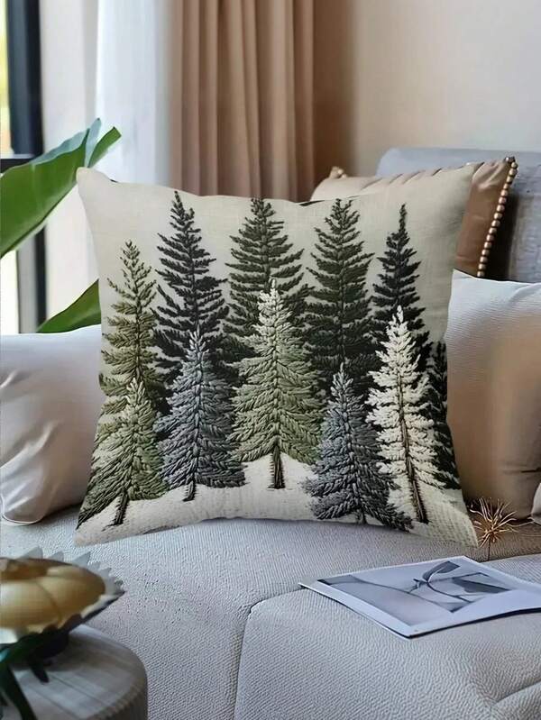 1/2/4 Piezas Funda de cojín con decoración navideña vintage, árbol de Navidad, lavable a máquina, funda de cojín suave, adecuada para cama, sofá, silla de ocio, decoración navideña, decoración del hogar, impresión plana 2D, 17.7x17.7 pulgadas (Impresión de un solo lado, sin relleno de cojín)