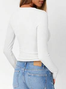 Long Sleeve Shirts For Women Henley Ribbed Fall Tops Dressy Business Casual Teen Girl Winter Cute Basic Tees - màu nâu - Xem 9