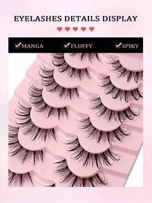 Asiteo 7对装 漫画风 纤细自然 湿润感 嫁接效果 仿貂毛 透明带 Y2K风格 3D蓬松长款 猫眼 自然浓密 睫毛嫁接 化妆工具