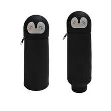 2-In-1 School Pencil Case, Soft Cute Silicone Animal Shaped Pen Holder With Zipper, Height 18.5 Cm, Suitable For School, Great Back-To-School Gift, Panda/Tiger/Penguin - màu đen - Xem 4