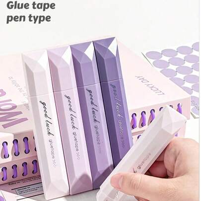 4支渐变色双面胶点点笔，必备文具，大容量，持久耐用，隐形透明点点笔，适用于手工、剪贴簿、DIY拼贴画和照片装裱、返校季、文具胶带、办公用品、手工日记和艺术项目、工艺品、万圣节、婚礼等场合。