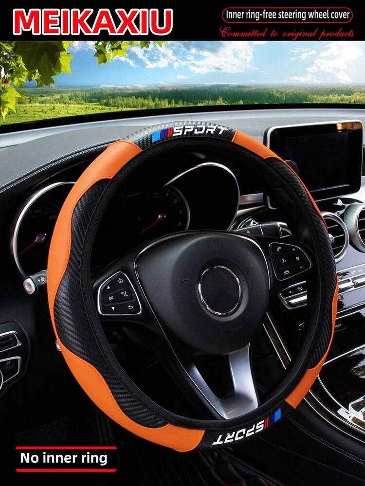 MEIKAXIU 1pc Carbon Fiber Leather Sport Car Steering Wheel Cover, Fits 14.5-15 Inch Steering Wheel, Automotive Accessories, Unisex, All Season,Car Accessories - SPORT CARBON FIBER - View 17