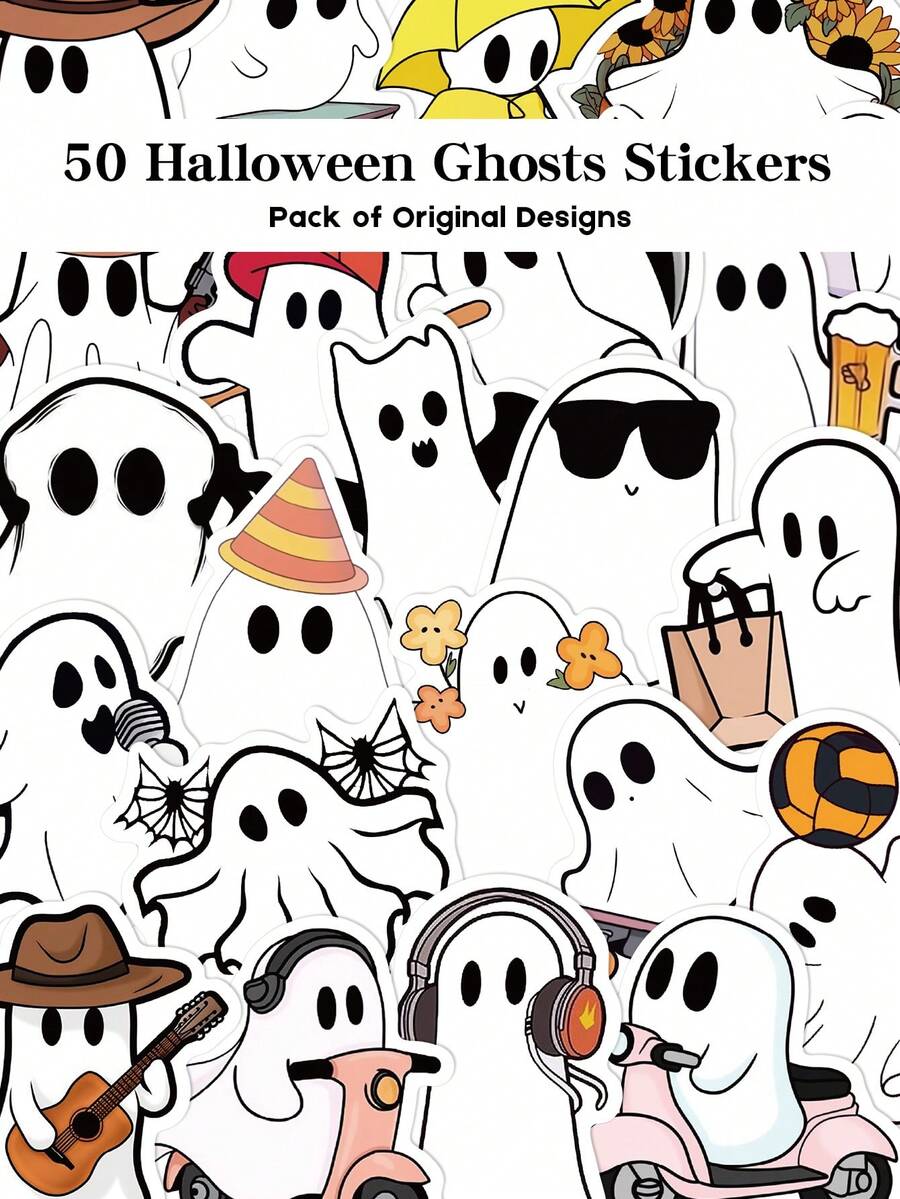 YWWBLD 50 buc drăguț mic fantomă Halloween temă autocolante cameră desktop profesor album decor Halloween DIY desene animate autocolante