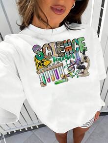 Camiseta gráfica de profesora de ciencias para mujer, camiseta estampada novedosa con diseño elegante, tela de algodón suave, top informal de manga corta, ajuste moderno y cómodo, camiseta moderna para uso diario. - Blanco - Ver 1