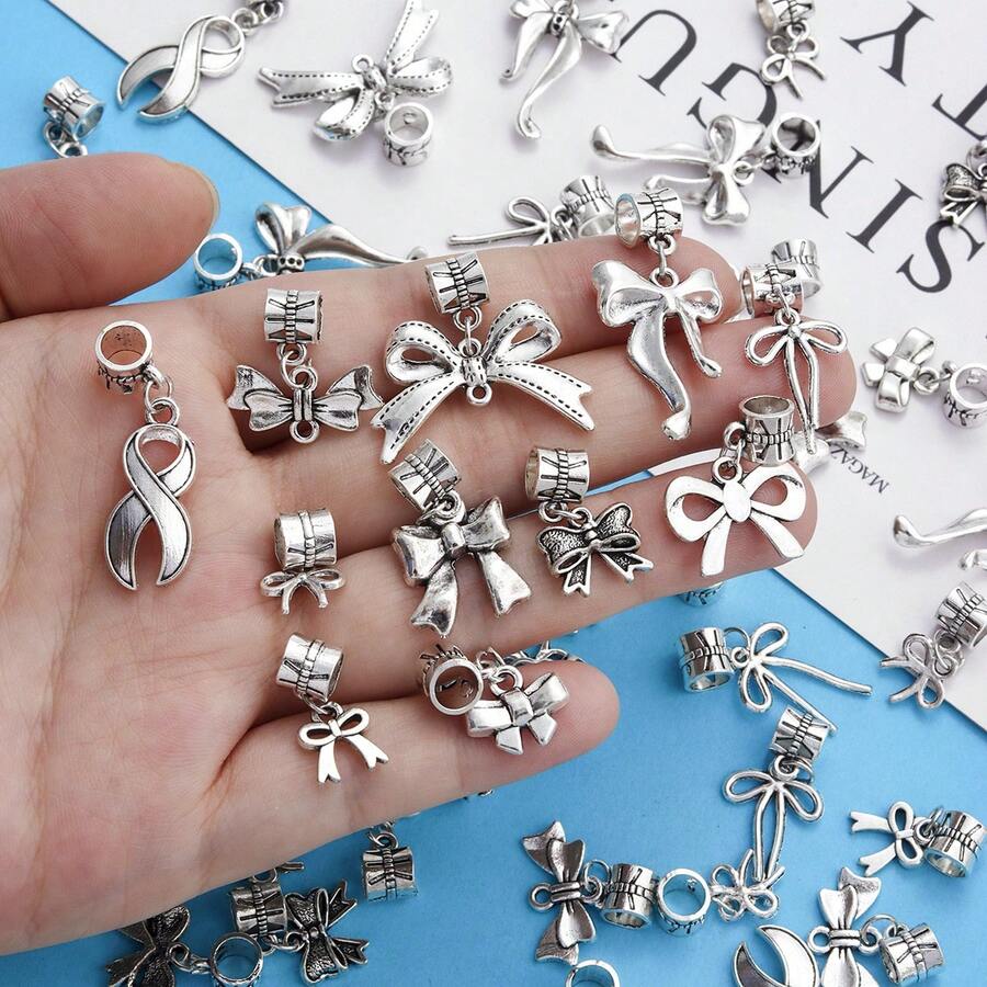 30/50pcs Assorted Vintage Hollow Bowknot Gold Plated Pendant, Multi-Style Elegant Connectors Suitable For DIY Lovely Fashion Bracelet, Necklace, Keychain, Jewelry Accessories, Mother's Day, Valentine's Day Gifts