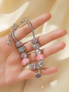 1 件不锈钢珐琅心形装饰女士手链，时尚可爱的珠宝礼物，适合女性派对和情人节 - 4234-red - 查看 13