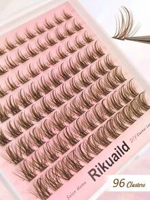 Rikuaild 96pcs Brown False Eyelashes, D Curl Fluffy Criss-Cross Fine Pointed Type Individual Lashes, Natural Soft Mixed Style, Daily DIY Makeup, False Lash Clusters, Individual False Lashes - D - View 4