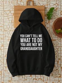Humorous Slogan Women's Hooded Sweatshirt - Long-Sleeved Knitted Full-Size Fashionable Print, Easily Suitable For Daily Outings - Đen 30 - Xem 1