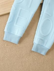 Boys' Solid Color Casual Cartoon Bear Hoodie Sweatshirt And Pants Set, Comfortable Outfit For Autumn/Winter, Suitable As A Gift