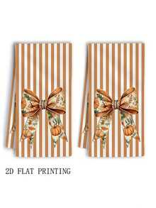 1/2 件厨房毛巾 - 秋季南瓜条纹厨房毛巾 - 现代涤纶手巾，采用鲜艳的秋季设计，非常适合烹饪、茶浴和感恩节礼物，仅可手洗，洗碗巾 15.7x23.6 英寸 - 彩色 - 查看 2