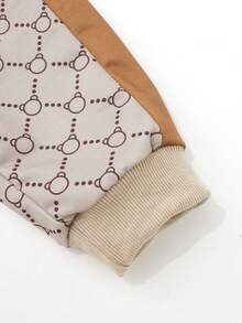 Conjunto de sudadera de cuello redondo de manga larga con estampado de letras y parches + pantalones con estampado de oso y parches para niños pequeños en otoño/invierno - Albaricoque - Ver 4