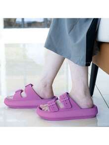Pantuflas antideslizantes EVA diseño hebilla ajustable secado rápido para interiores y exteriores zapatillas confort ligeras uso práctico resistente hogar dormitorio baño patio multifunción adultos niños - Rosa - Ver 7