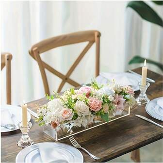 Vase à fleurs en acrylique transparent, centre de table floral rectangulaire pour table à manger, arrangement floral moderne pour la décoration de la maison ou les mariages Beautyflier. Centre de table floral rectangulaire pour table à manger, support de fleurs moderne en boîte claire pour la décoration de la maison, mariage (fleurs non incluses), décoration de chambre, vase en verre