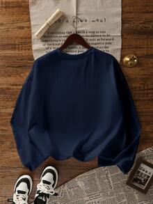 韩版女式宽松棉质字母印花圆领休闲长袖T恤，百搭春秋季