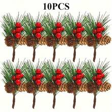 10 pièces/5 pièces/1 pièce Pommes de pin artificielles et baies rouges en combo - parfait pour les décorations de sapin de Noël, la décoration des fêtes et l'artisanat, les cadeaux de Noël, la décoration de la maison, les décorations de Noël, les centres de table, les couronnes de Noël, décoration de pièce aléatoire en couleur et style pour l'hiver