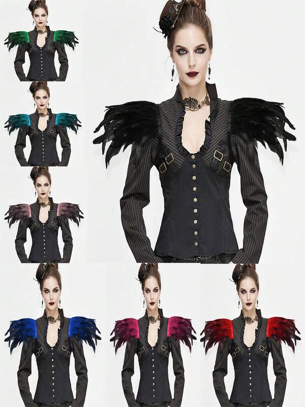 Women's Artificial Feathers Shoulder Badge Shoulder Strap Wing Decoration Punk Halloween Gothic Carnival Fashion Dress Up Accessories