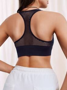 4pcs color sólido cremallera frontal modelo sexy mostrar pechos hueco hacia fuera transpirable espalda sujetador deportivo de las señoras - Multicolor - Ver 6