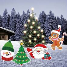 5 Stücke Weihnachts-Gartenschilder mit Weihnachtsmann, Schneemann, Elch und Weihnachtsbaum Motiv, mit Stäben, Cartoon Weihnachts-Gartendekoration für Winteraußenbereich und Rasen Weihnachtsdekorationen