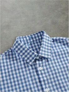 Men's Plaid Shirts Gingham Short Sleeve Button Down Crop Tee Topshalloween - Đã kiểm tra màu xanh - Xem 2