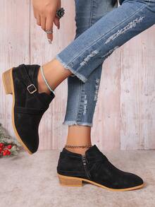 Western Style Side Zipper Buckle Ankle Boots