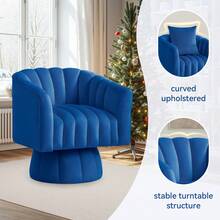 KORSER Swivel Accent Chair,360°Swivel Barrel Chair, Modern Swivel Chair With Velvet Fabric, Mid-Century Swivel Chair With Wide Upholstered, Round Swivel Armchair For Living Room, Lounge, Bedroom - 藍色 - 查看 4