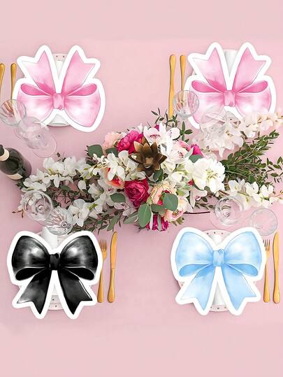 50 件/套粉色蝴蝶结餐巾，主题生日派对装饰，淋浴，可爱蝴蝶结餐具用品，茶，婚礼派对装饰，适用于婚礼、新娘送礼会和生日派对、茶会、花园派对，精美餐巾 20 件