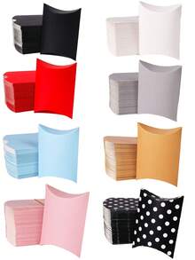 100/50/10个装纯色枕形盒，牛皮纸礼品包装盒，适用于婚礼、新娘送礼会、周年纪念、生日、节日派对回礼和装饰 - 彩色 - 查看 2