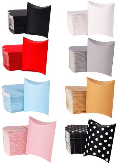 100/50/10 piezas Set de cajas con forma de almohada de unicolor, cajas de embalaje de regalo de papel kraft, adecuadas para bodas, despedidas de soltera, aniversarios, cumpleaños, fiestas y decoraciones navideñas