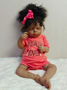 50cm Reborn Baby Doll, African American Silicone Vinyl Limbs, Wearing Pink Clothes Lifelike Gender Neutral Cloth Body Baby Doll, Soft Body - Suitable For Children's Birthday/Christmas Gift - 黑色 - 查看 7