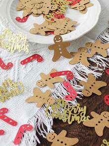 100pcs Christmas Confetti,Merry Christmas Gingerbread Man Crutch Desktop Decoration,Christmas Theme Table Party Decoration,Christmas Decoration.