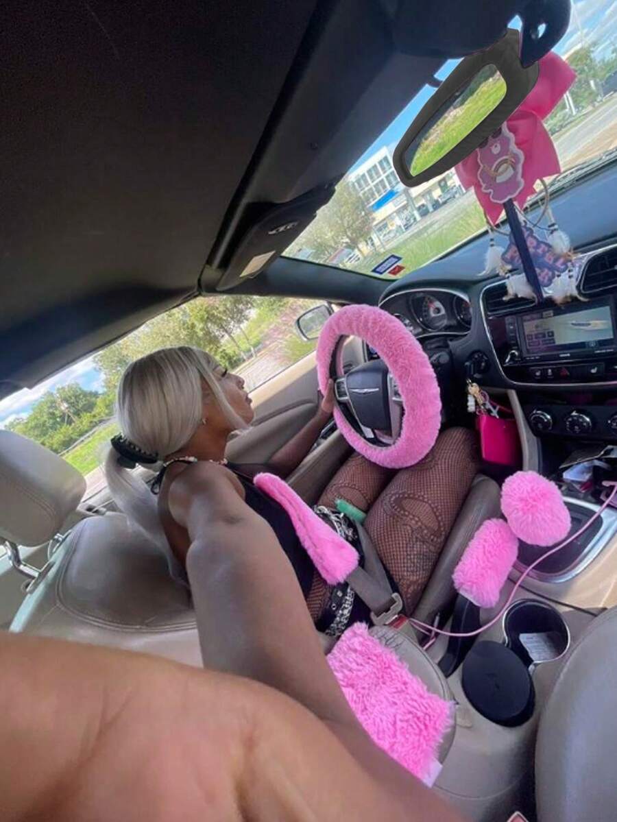 Universal Plush Steering Wheel Cover Set, With Hand Brake & Gear Protectors, Winter Faux Fur Hand Brake&Gear Cover For Car/SUV, Car Accessories - Multicolor - View 1