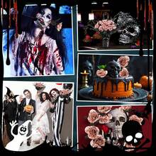 20 Pcs Black, Purple, Red Artificial Roses And 28 Black Eucalyptus Stems Halloween, Silk Flowers With Bendable Stems, Gothic Wedding Bouquet, Haunted House Decor - Blood White - View 3