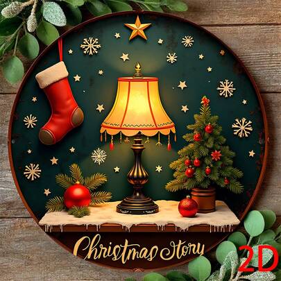 2D Flat Decorative Signs And Plaques, Christmas Circular Wooden Plaques, Retro Style Hanging Decorations, Nostalgic Holiday Design With Lights, Red Sock Christmas Tree, Suitable For Room, Balcony, Porch, Window And Garden Decoration, Perfect Gift For Christmas Friends And Family, 8 * 8 Inches, Home Decor Christmas Decorations Room Decor