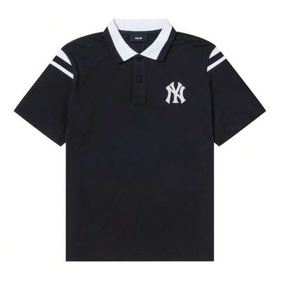 MLB Męskie i damskie koszulki polo z krótkim rękawem, uniwersyteckie koszulki polo z odkrytym dekoltem, koszulki codzienne, koszulki sportowe z klapami 3APQV0353-50BKS