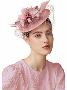 Fascinator Hat Fascinator Tea Party Pillbox Derby Hat Bridal Wedding Party - D-裸粉色 - 查看 1