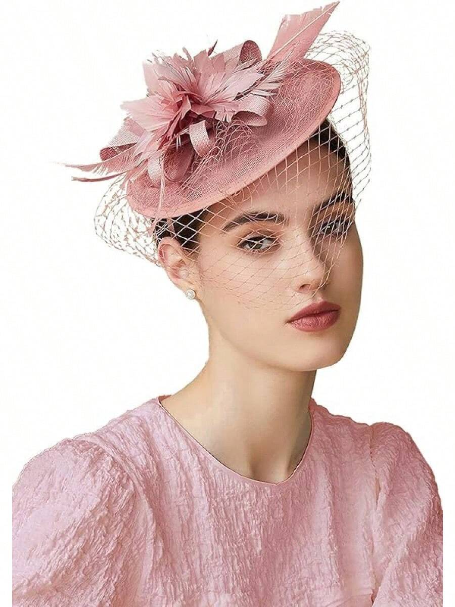 Fascinator Hat Fascinator Tea Party Pillbox Derby Hat Bridal Wedding Party - D-裸粉色 - 查看 1