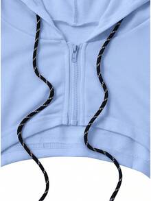 Women Crop Top Pullover Sweatshirt Long Sleeve Drawstring Hoodie - Màu xanh lam - Xem 5