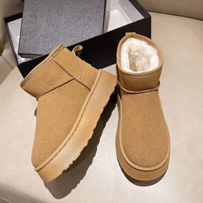 Nuevas botas de nieve de otoño/invierno, botas cortas con suela gruesa, forradas de felpa cálida ,Botas de mujer de media pantorrilla para invierno-Nuevas botas de nieve cálidas, forro grueso,impermeables,con plataforma, estilo de botines de tacón alto, en color marrón y negro,Botas de nieve para mujer para deportes al aire libre/Botines/Botas de moda/Botas de otoño e invierno/Botas de nieve cálidas/Botas de nieve con plataforma a unicolor lindas para uso diario, impermeables y antideslizantes