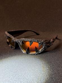 1 件骷髅装饰滴胶手工随机效果不对称复古波西米亚优雅派对镜框男女通用时尚眼镜