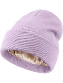 Women Satin Lined Knit Beanie Hat Winter Hats For Women Men Silk Lining Soft Slouchy Warm Cuffed Beanie Hat - Knitted Hat - View 17