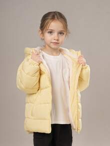 SOLOCOTE 年轻女孩可爱冬季口袋拉链前连帽棉衣，温暖舒适，圣诞礼物 - 黃色 - 查看 4