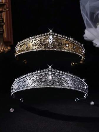 Kronhuvudbonad i vintagebarockstil, elegant hårband med strassmönster, lämplig för Halloween, maskerad, bröllop, renässanstemafest