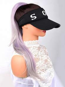 Lightweight Bouncy Curly High Ponytail Wig, Drawstring Synthetic Hair Wavy Ponytail Extension - Purple Highlight - View 1