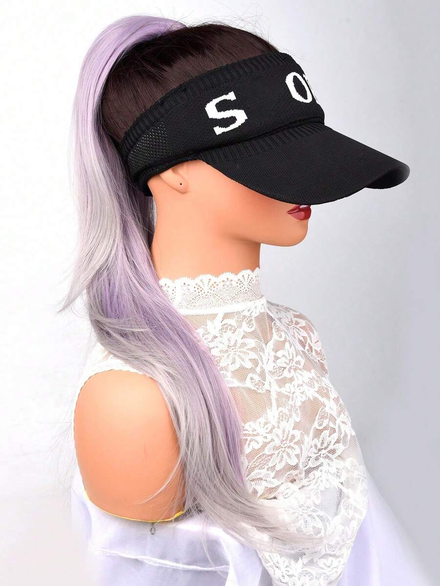 Lightweight Bouncy Curly High Ponytail Wig, Drawstring Synthetic Hair Wavy Ponytail Extension - Purple Highlight - View 1