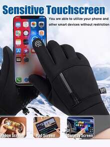 Winter Warm Gloves With Storage Pocket, Windproof Touchscreen Gloves For Sports, Cycling, Skiing, Hiking