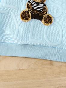 Boys' Solid Color Casual Cartoon Bear Hoodie Sweatshirt And Pants Set, Comfortable Outfit For Autumn/Winter, Suitable As A Gift